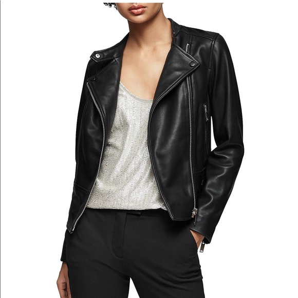 Reiss Jackets & Blazers - Reiss Letty Collarless Leather Biker Jacket